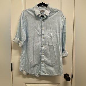Express Men’s Blue and White Long-Sleeved Shirt - Large
